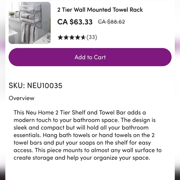 2 Tier Wall Mounted Towel Rack - Picture 2 of 2